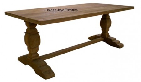 Code: SJDT 027 Name: Cup Tressel Dining Table Size:  W=180 x D=90  x H=78 cm  W=220 x D=100 x H=78 cm W=260 x D=100 x H=78 cm W=280 x D=100 x H=78 cm Thickness top = 4 cm Thickness leg = 14 cm Wood: Solid Teakwood